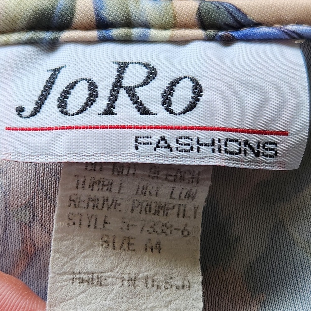 VTG 80s JoRo Fashions Floral Midi Dress Ruffle Bib Collar Made in USA Size 14 - Picture 5 of 8